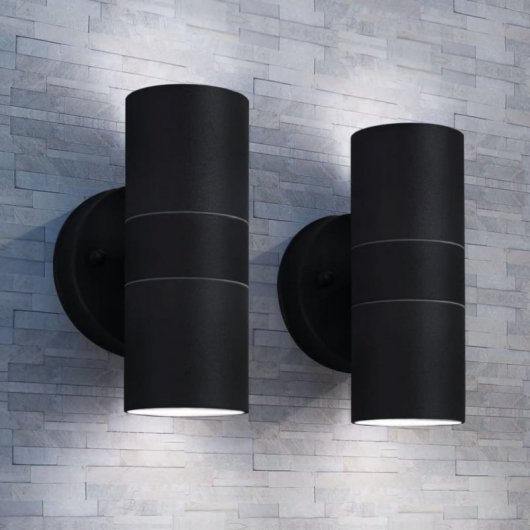 VidaXL Pacote de 2 Candeeiros de Parede Cilíndricos para Exterior GU10 Preto