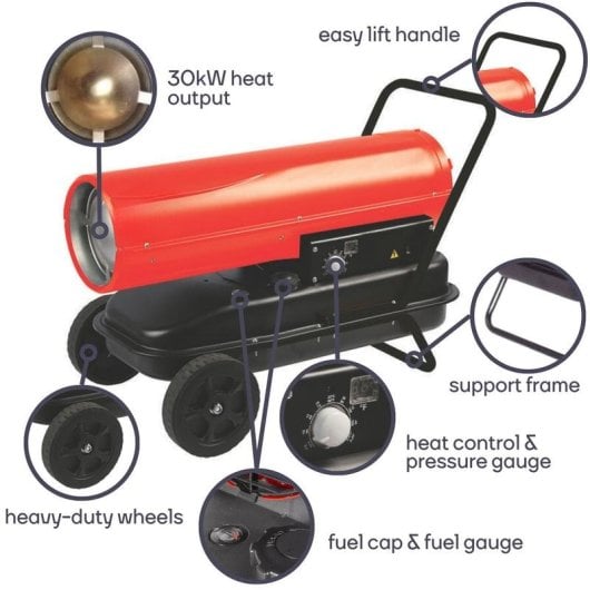 Aquecedor a Diesel Perel FT130C 30 kW Rodas Termostato Manual