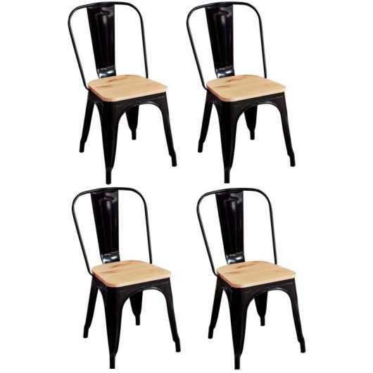 Thinia Home Strong Pack 4 Sillas Industriales con Asiento de Madera Negras