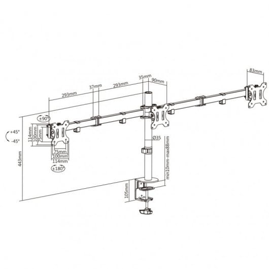 Aisens DT27TSR-061 Soporte Doble Brazo para 3 Monitores 13-27" VESA 100x100 Máx 7Kg