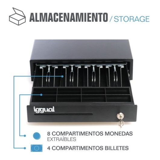 Cassetto contanti Iggual IRON-15 37 cm 4+8 Nero