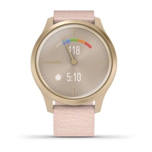 Garmin Vívomove Style Reloj Smartwatch Híbrido Aluminio Dorado con Correa de Nailon Tejido Rosa