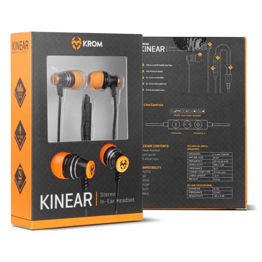 Krom Kinear Écouteurs de jeu intra-auriculaires Noir/Orange