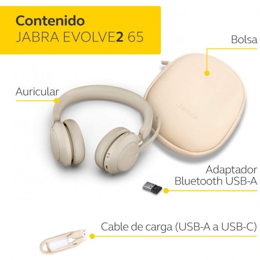 Jabra Evolve2 65 Auriculares Inalámbricos Bluetooth con Cancelación de Ruido Beige