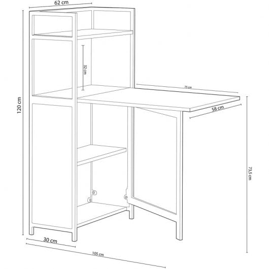 Adec Shelf Estantería con Mesa Plegable 62x120x30cm Roble Boreal/Negro