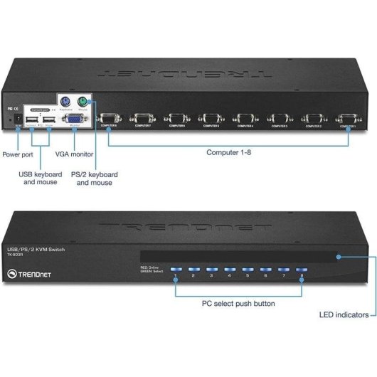Switch KVM Trendnet TK-803R 8 Porte Montaggio Rack Nero