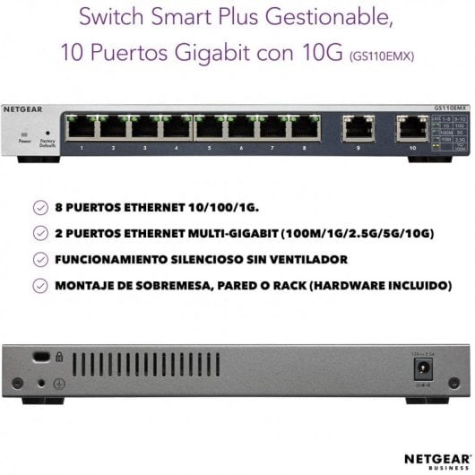 Switch Netgear GS110EMX 8 porte Gigabit + 2 porte 10G