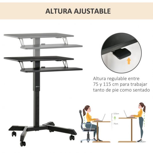 Vinsetto Mesa de Escritorio Elevable de Pie Ajustable 65x45x75-115cm Negra