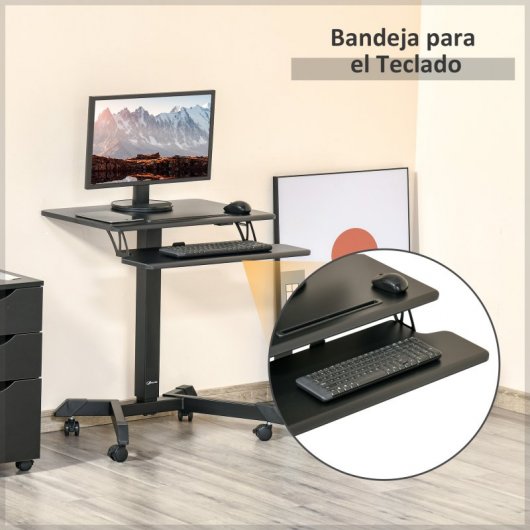 Vinsetto Mesa de Escritorio Elevable de Pie Ajustable 65x45x75-115cm Negra