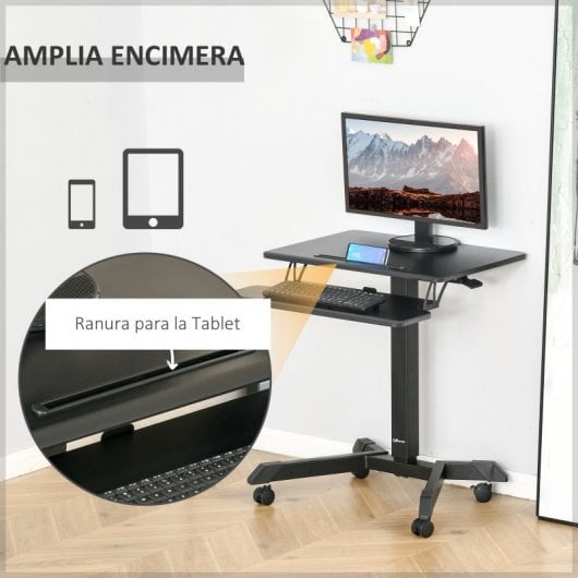 Vinsetto Mesa de Escritorio Elevable de Pie Ajustable 65x45x75-115cm Negra
