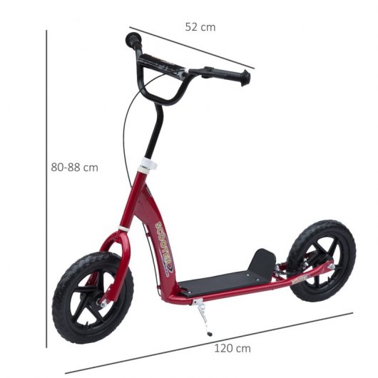 Homcom Scooter Patinete con Freno y Manillar Ajustable Rojo