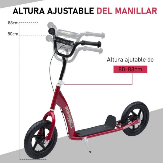 Homcom Scooter Patinete con Freno y Manillar Ajustable Rojo