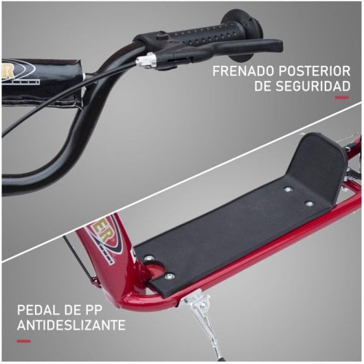 Homcom Scooter Patinete con Freno y Manillar Ajustable Rojo
