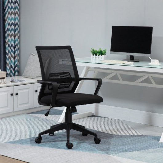 Vinsetto Silla de Oficina Transpirable con Reposabrazos Negra