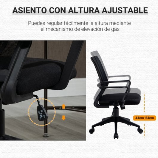 Vinsetto Silla de Oficina Transpirable con Reposabrazos Negra
