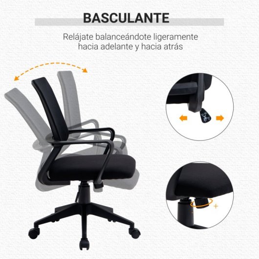 Vinsetto Silla de Oficina Transpirable con Reposabrazos Negra