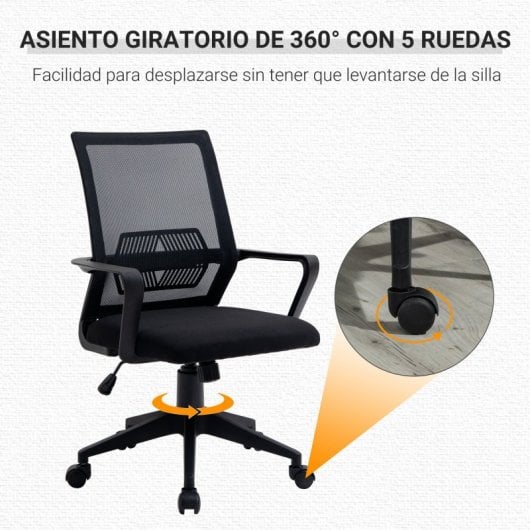 Vinsetto Silla de Oficina Transpirable con Reposabrazos Negra