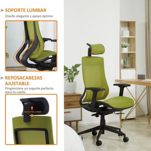 Vinsetto Silla de Oficina con Reposacabezas Verde