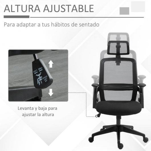Vinsetto Silla de Oficina Transpirable con Reposacabezas Ajustable Negra