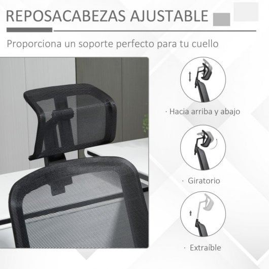 Vinsetto Silla de Oficina Transpirable con Reposacabezas Ajustable Negra