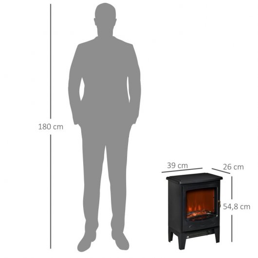 HomCom Chimenea Eléctrica Portátil con Llama Simulada 1800W