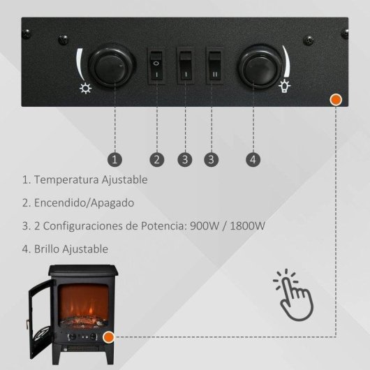 Lareira Elétrica Homcom 1800W Chão Portátil Efeito Lareira Realista