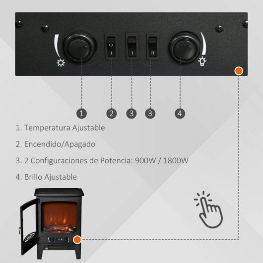 HomCom Chimenea Eléctrica Portátil con Llama Simulada 1800W