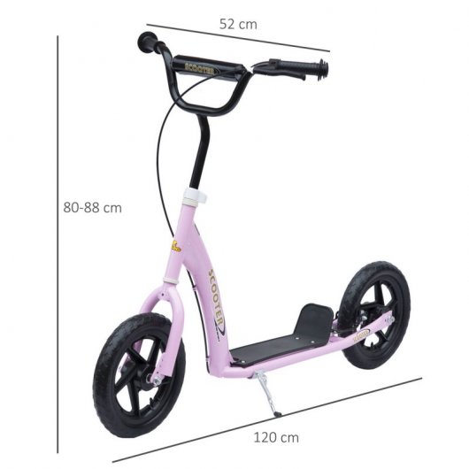 Homcom Patinete con Freno y Manillar Ajustable Rosa