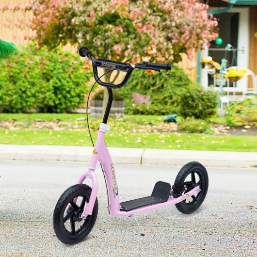 Homcom Patinete con Freno y Manillar Ajustable Rosa