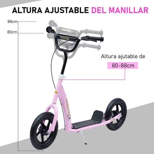 Homcom Patinete con Freno y Manillar Ajustable Rosa