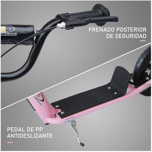 Homcom Patinete con Freno y Manillar Ajustable Rosa