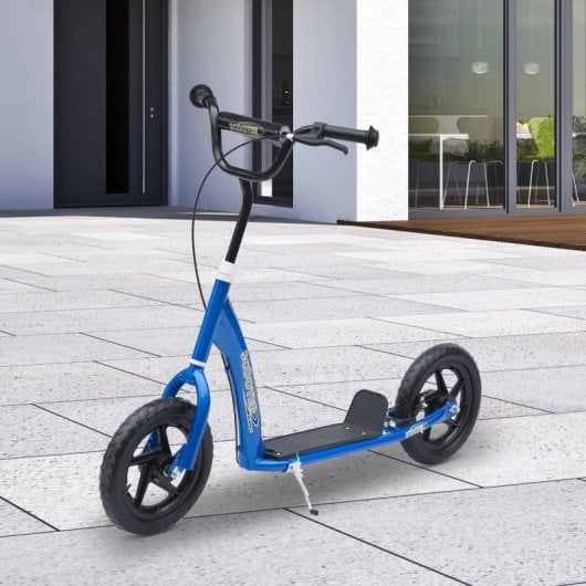 Homcom Scooter Patinete con Freno y Manillar Ajustable Azul