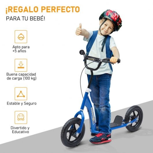 Homcom Scooter Patinete con Freno y Manillar Ajustable Azul