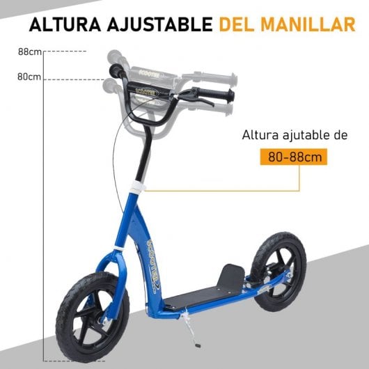 Homcom Scooter Patinete con Freno y Manillar Ajustable Azul