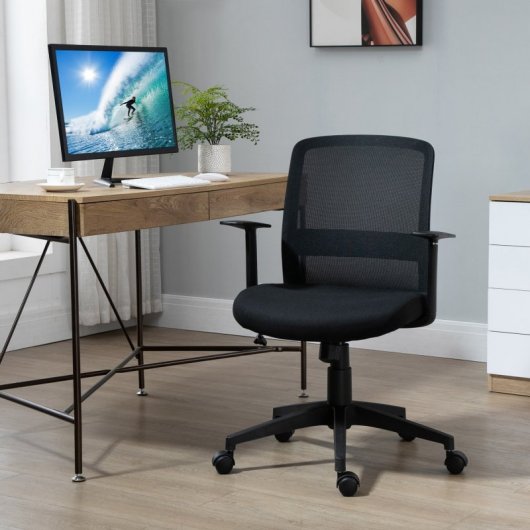 Vinsetto Silla de Oficina con Reposabrazos Regulable Negro