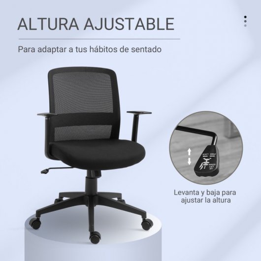 Vinsetto Silla de Oficina con Reposabrazos Regulable Negro