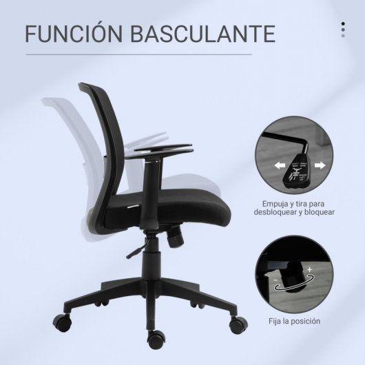 Vinsetto Silla de Oficina con Reposabrazos Regulable Negro