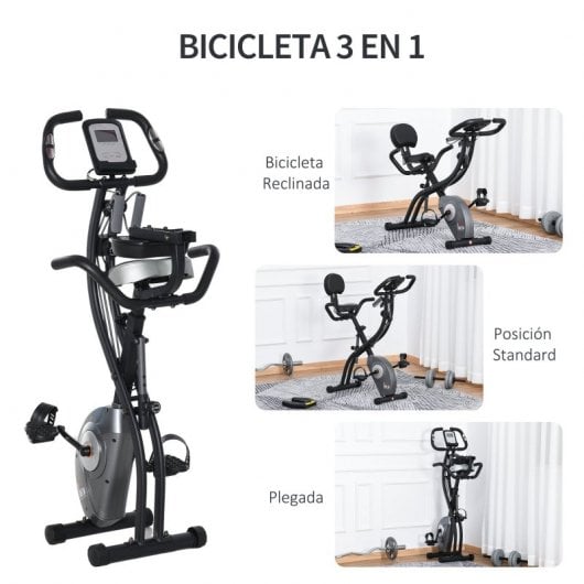 Homcom Bicicleta Estática Plegable Negra/Gris