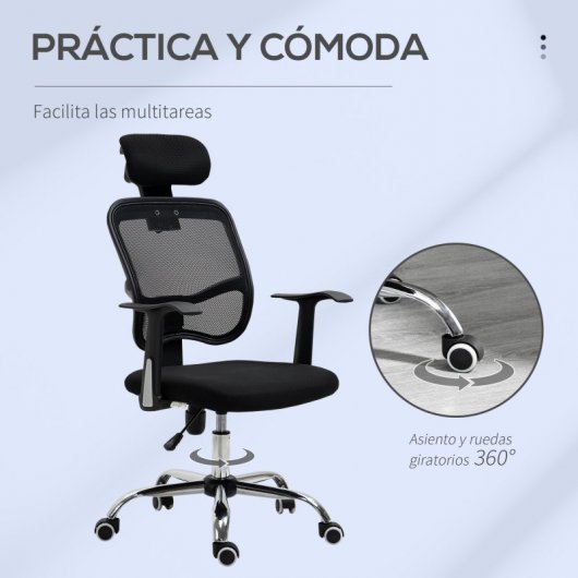 Vinsetto Silla de Oficina con Reposacabezas Negra