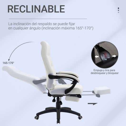 Vinsetto Silla de Oficina Función de Inclinación Reposapiés 65x65x125 cm Blanca