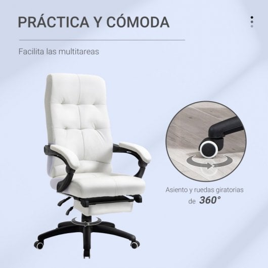 Vinsetto Silla de Oficina Función de Inclinación Reposapiés 65x65x125 cm Blanca