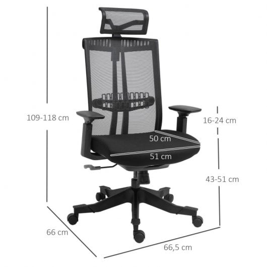Vinsetto Silla de Oficina Ergonómica con Reposacabezas Negra