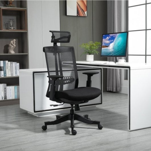 Vinsetto Silla de Oficina Ergonómica con Reposacabezas Negra