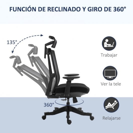 Vinsetto Silla de Oficina Ergonómica con Reposacabezas Negra