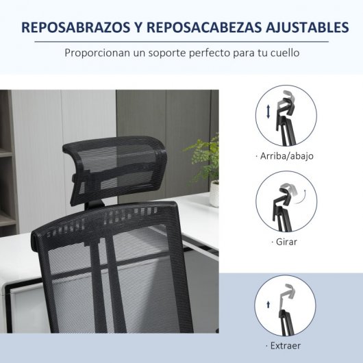 Vinsetto Silla de Oficina Ergonómica con Reposacabezas Negra