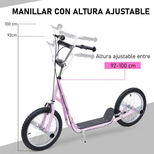 Homcom Scooter Patinete con Frenos y Manillar Ajustable Rosa