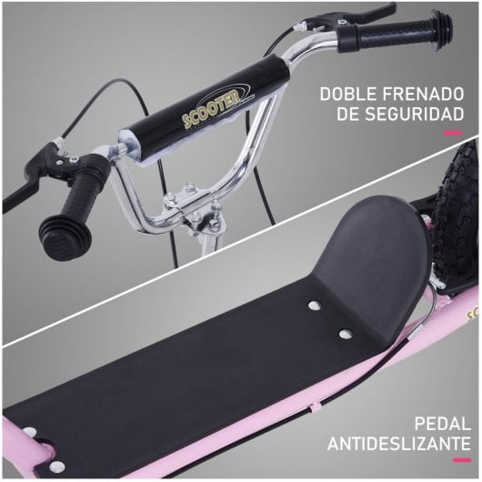 Homcom Scooter Patinete con Frenos y Manillar Ajustable Rosa