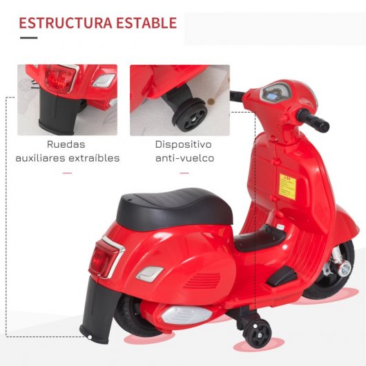 Homcom Vespa Moto Eléctrica con Bocina Roja