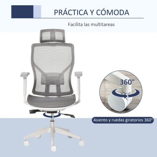 Vinsetto Silla de Oficina Ergonómica con Reposacabezas Gris