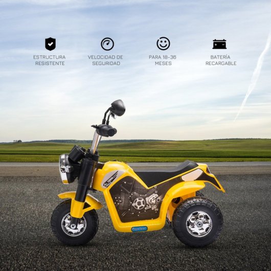 Homcom Moto Eléctrica Tres Ruedas con Bocina Amarilla
